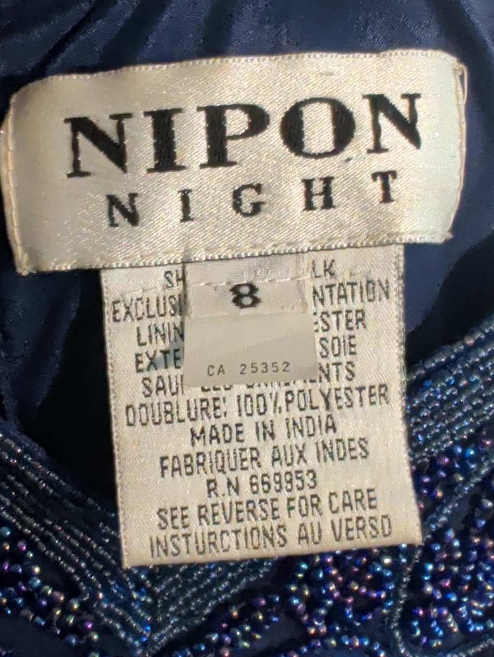 VINTAGE silk beaded navy cocktail dress - size 8 - Picture 2 of 16
